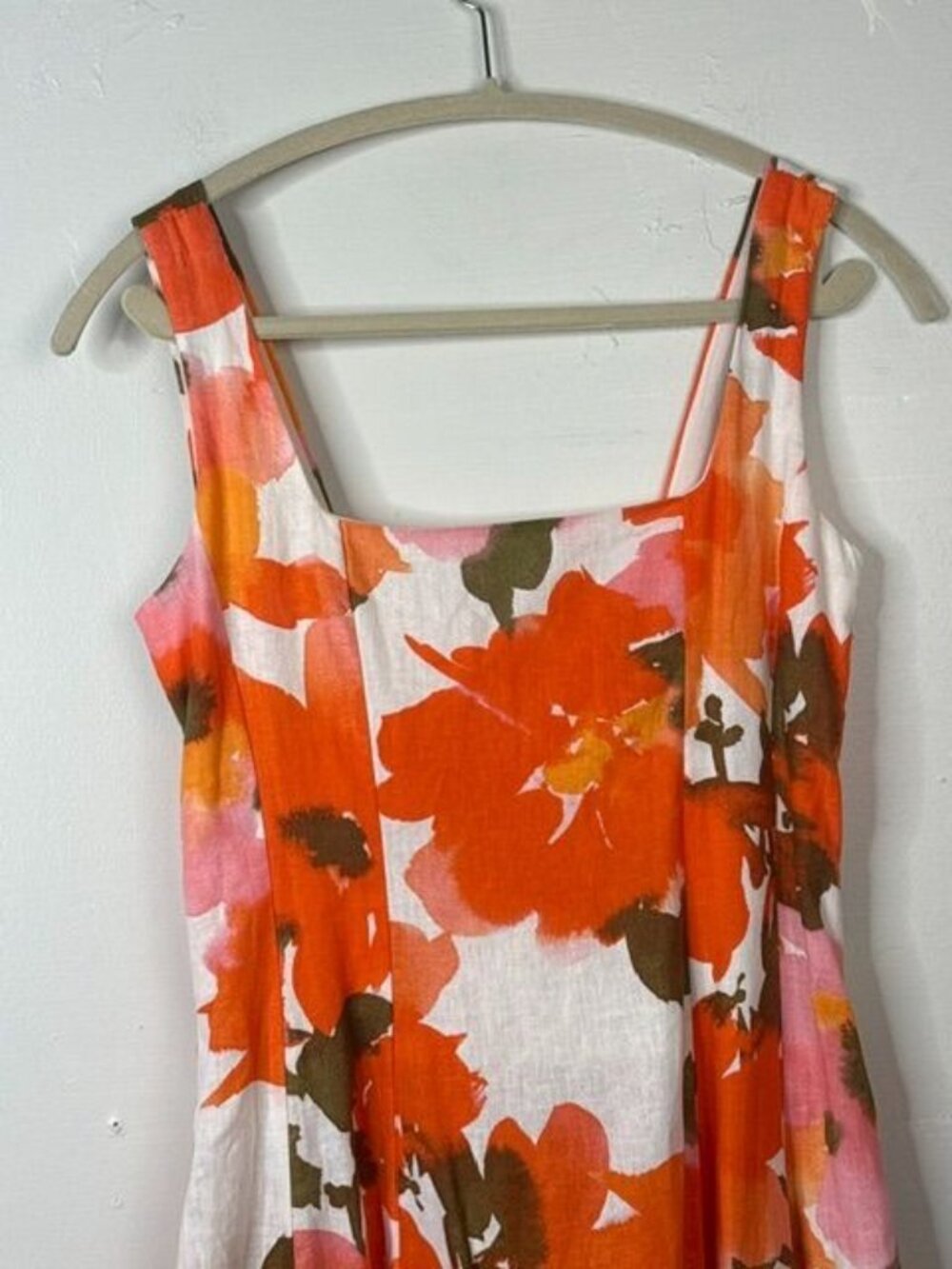 Joie Women's Orange/Pink Floral Sleeveless Linen Blend Midi Dress Size 4 - Picture 3 of 8